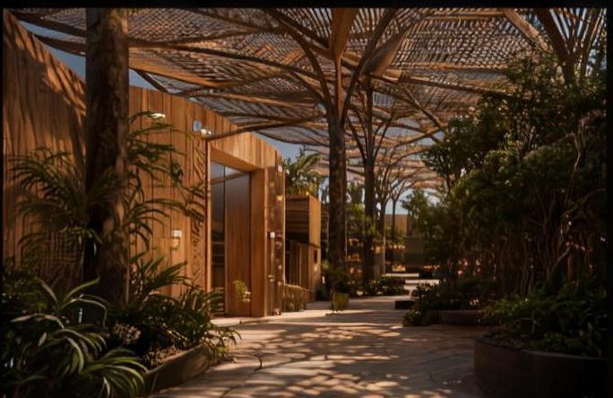 First Light theatre interior — woven canopy over a garden lounge